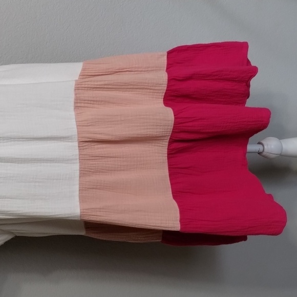 BiBi 3 Tiered Gauze Color Block Dress Size XL Pink - Picture 3 of 9